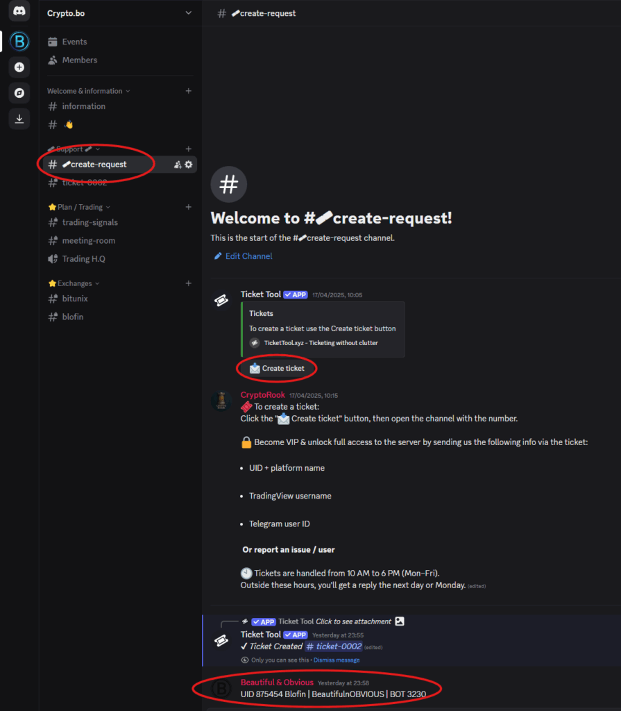 create a support ticket on crypto.bo